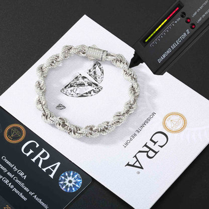 8mm 12mm S925 Moissanite Iced Out Rope Bracelet