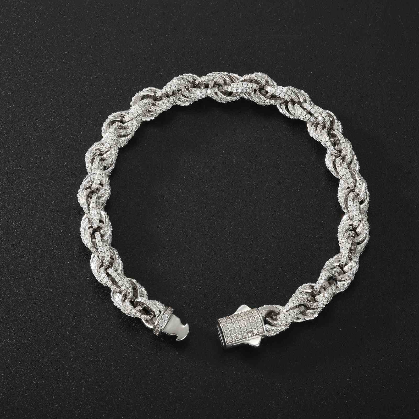 8mm 12mm S925 Moissanite Iced Out Rope Bracelet
