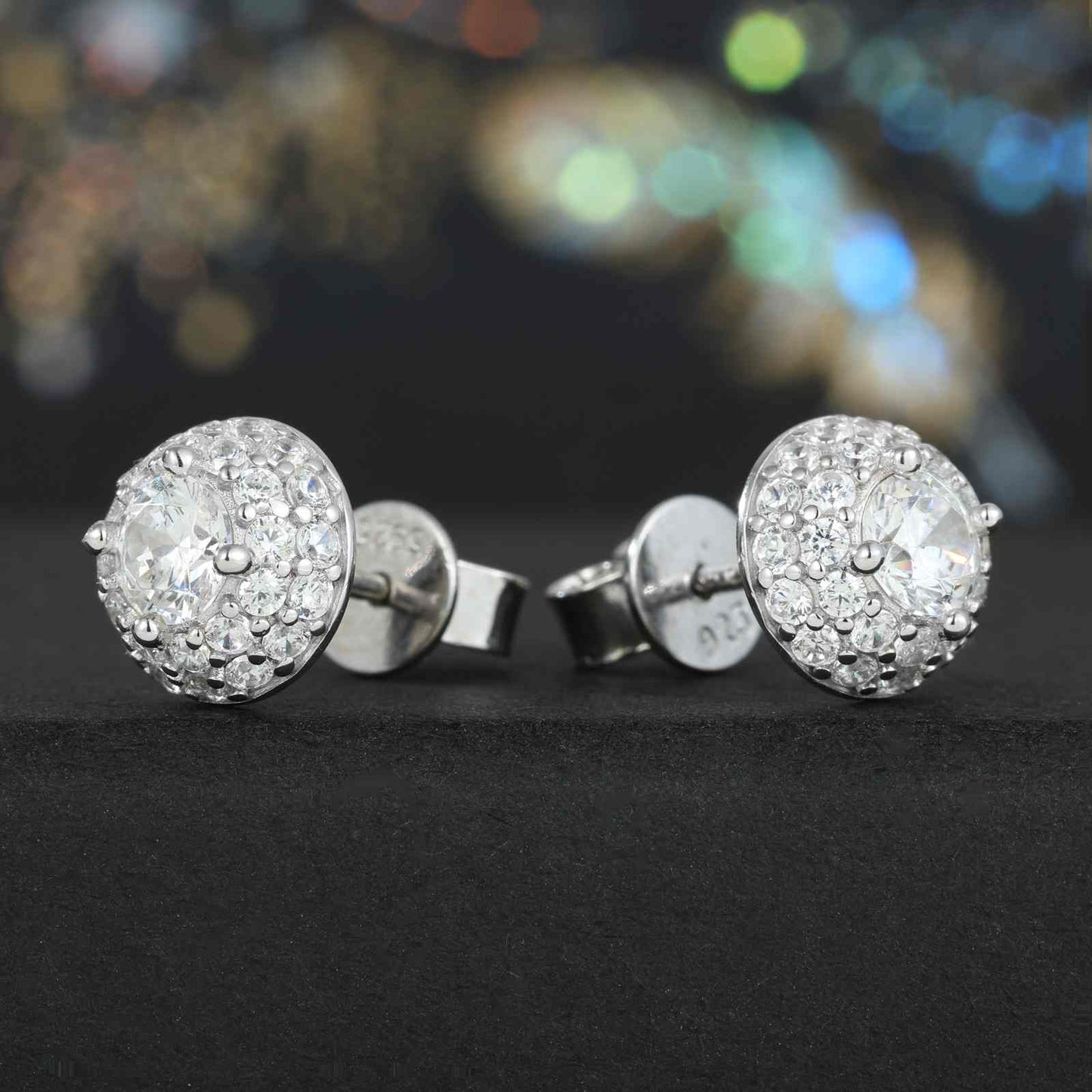 S925 Moissanite Hemisphere Halo Stud Earring