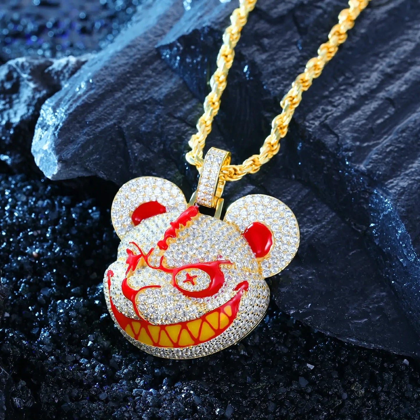 S925 Moissanite Violent Bear Head Pendant
