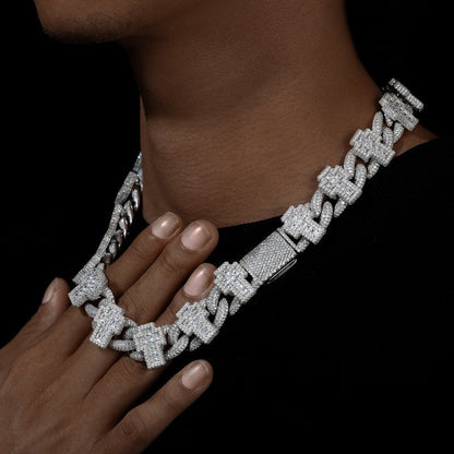 19mm S925 Moissanite Princess Cut Cross Cuban Link Chain
