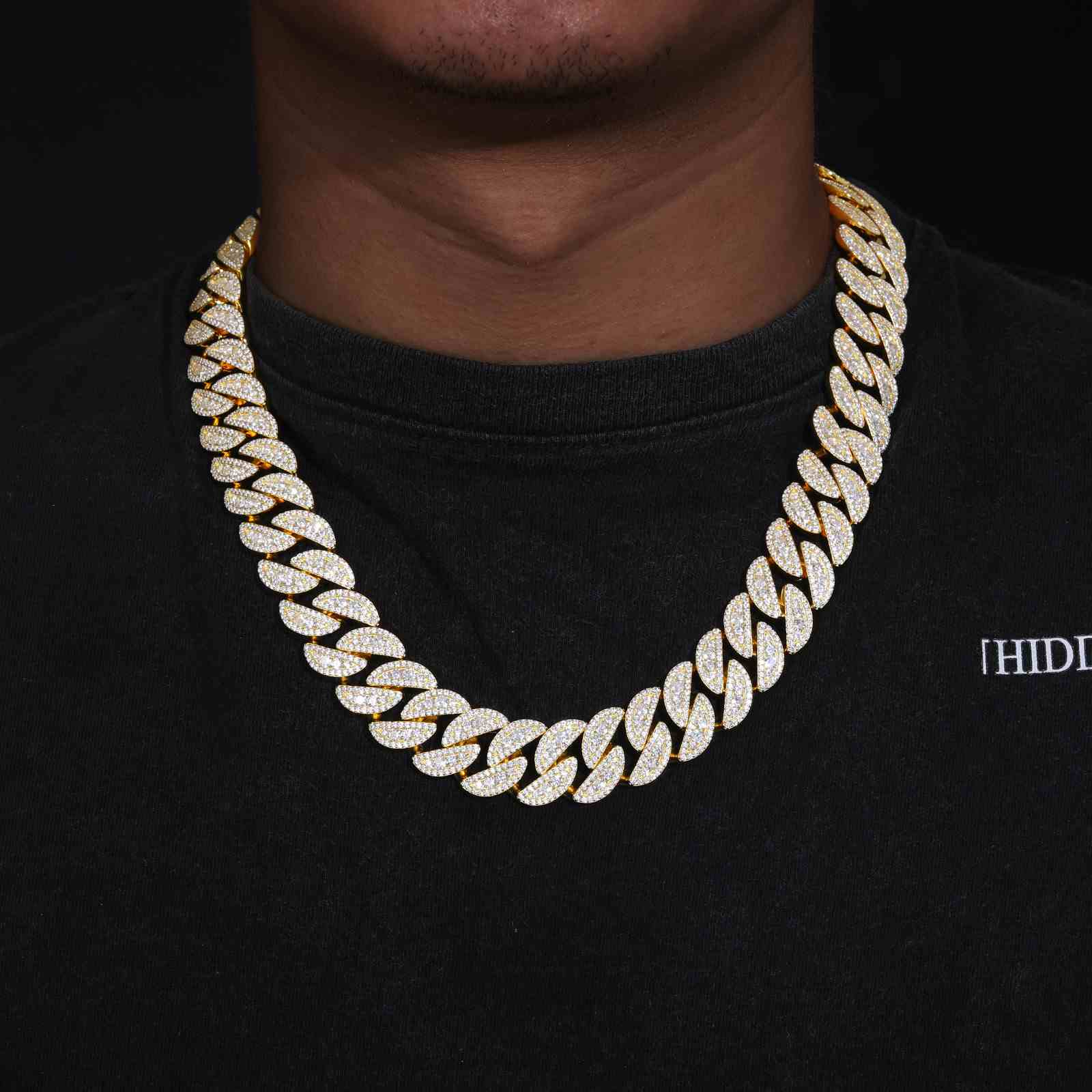 18mm S925 3 Rows Moissanite Round Cuban Link Chain