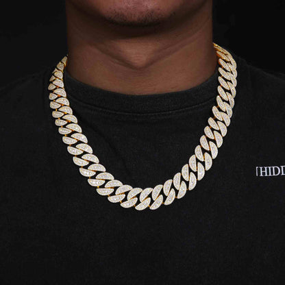 18mm S925 3 Rows Moissanite Round Cuban Link Chain