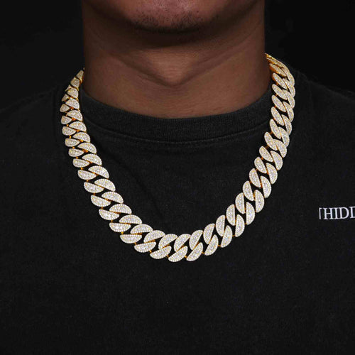 18mm S925 3 Rows Moissanite Round Cuban Link Chain