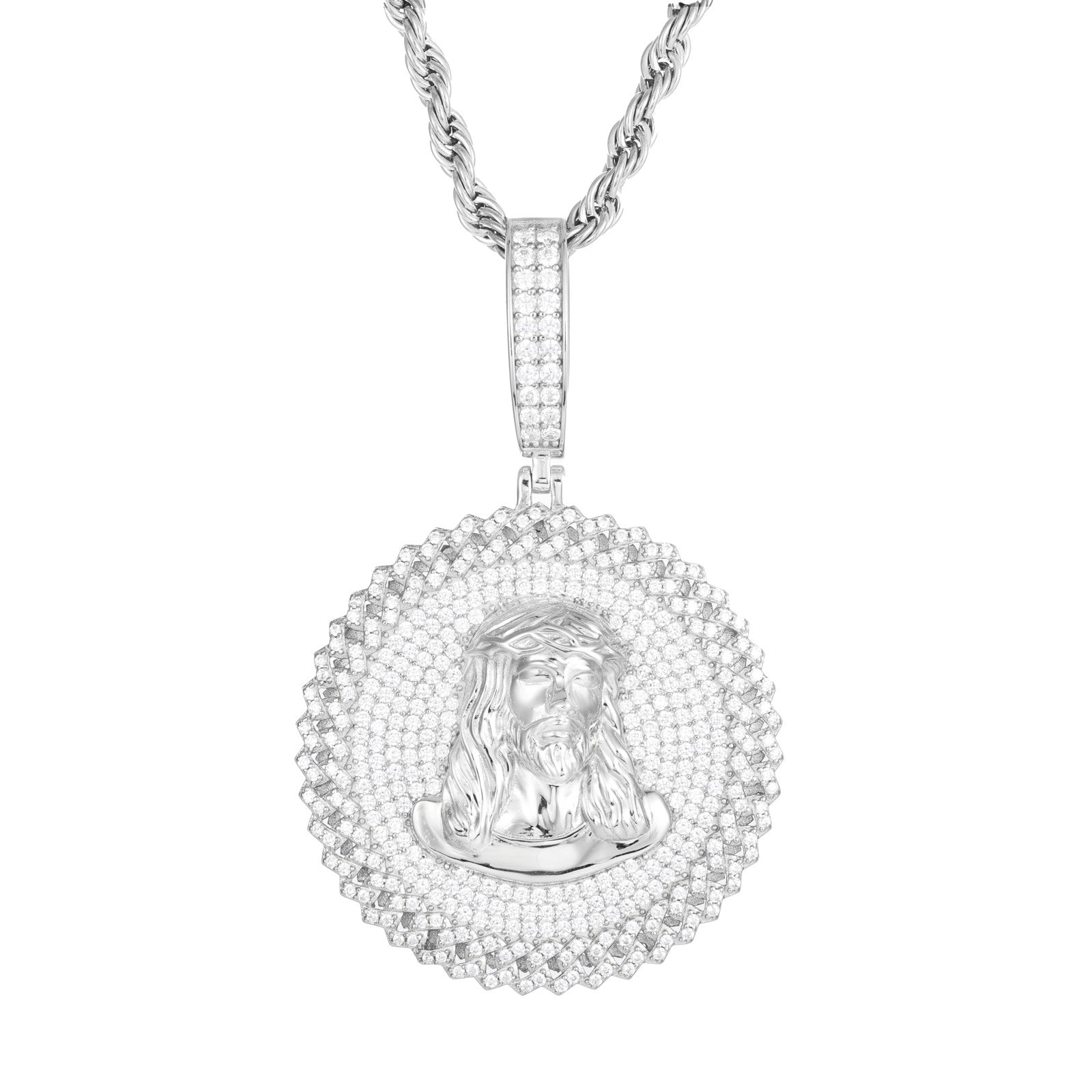 S925 Moissanite Round Jesus Dog Tag Pendant Wiith Cuban Side