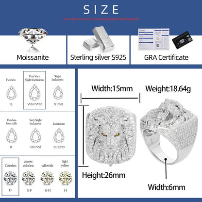 S925 Moissanite Lion Face Ring