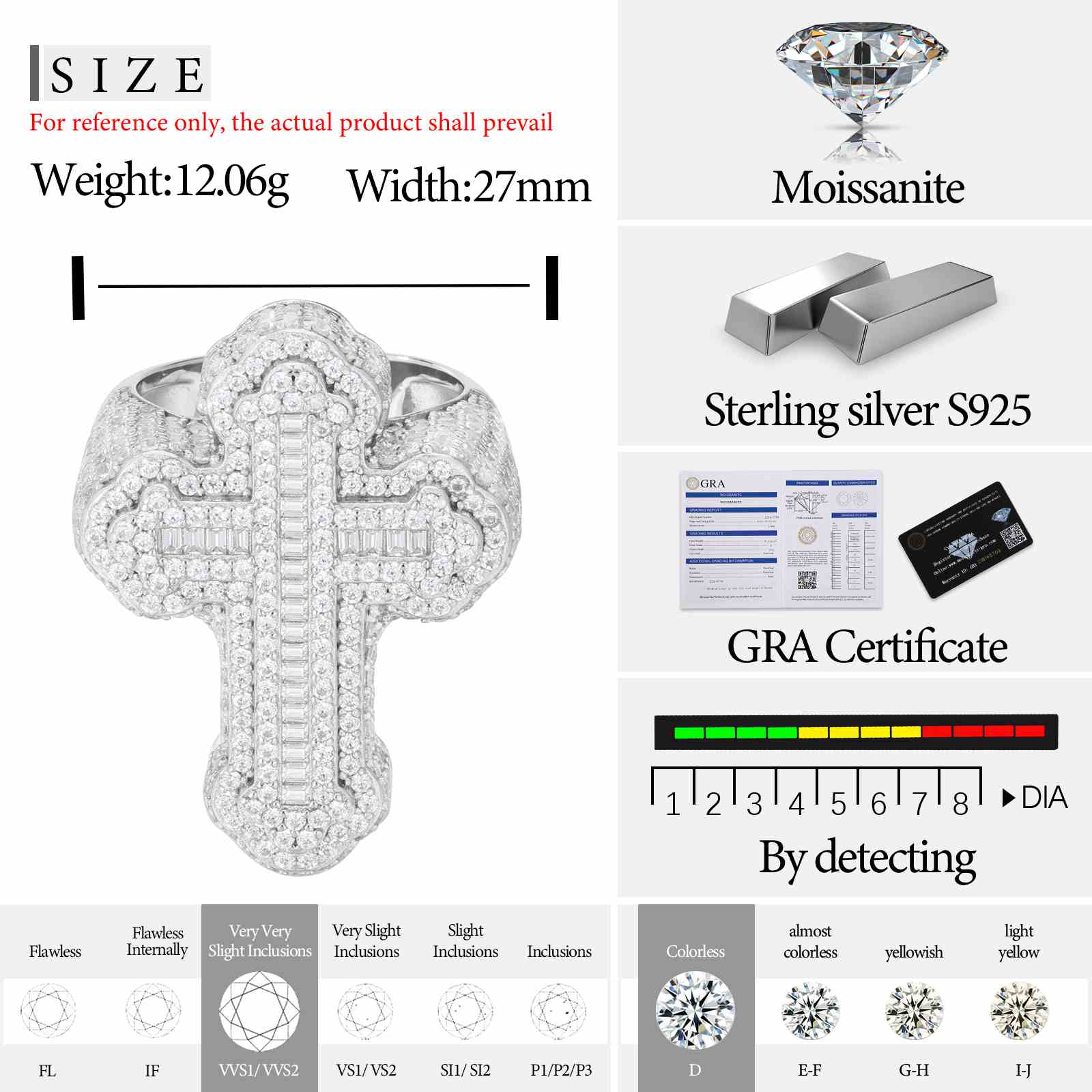 S925 Moissanite Baguette Moissanite 2 Layer Iris Cross Ring