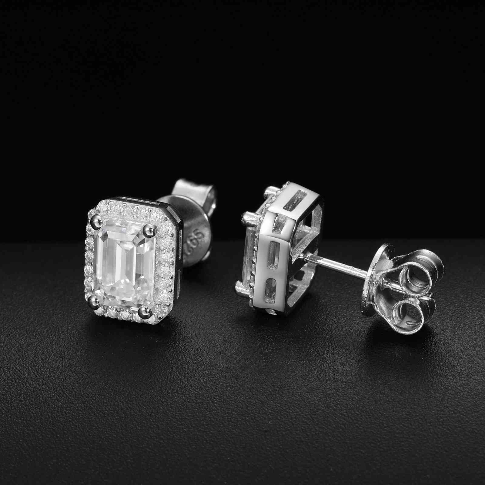 S925 Moissanite Baguette Square Stud Earrings