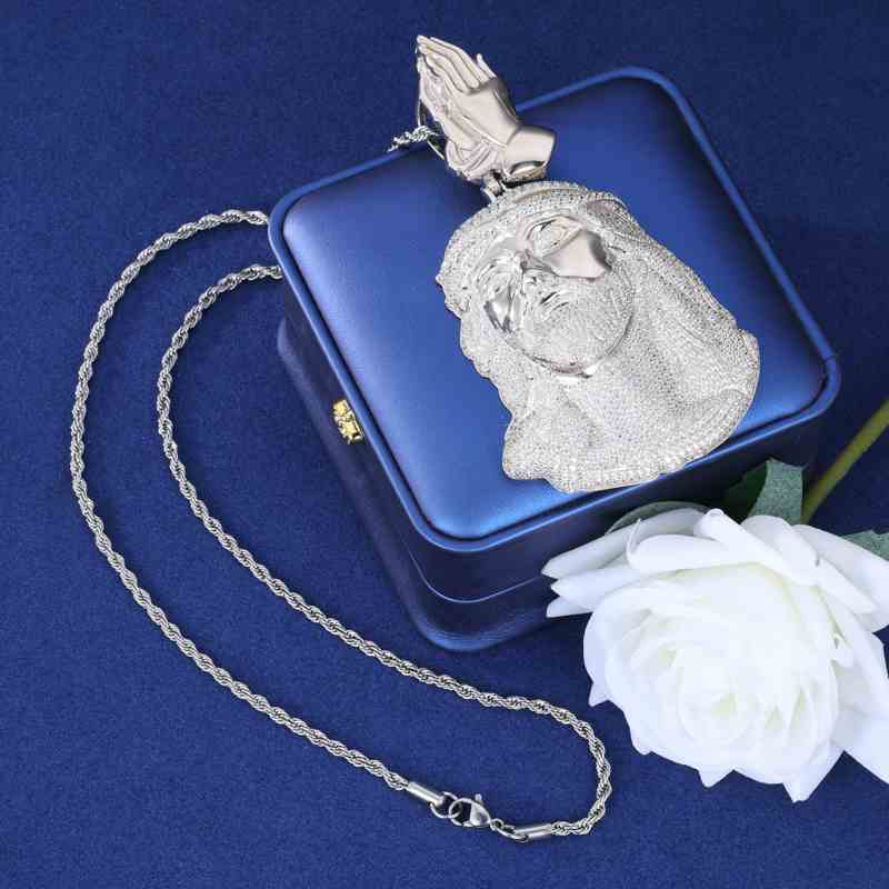S925 Moissanite Jesus Piece Pendant With Pray Hand Bail