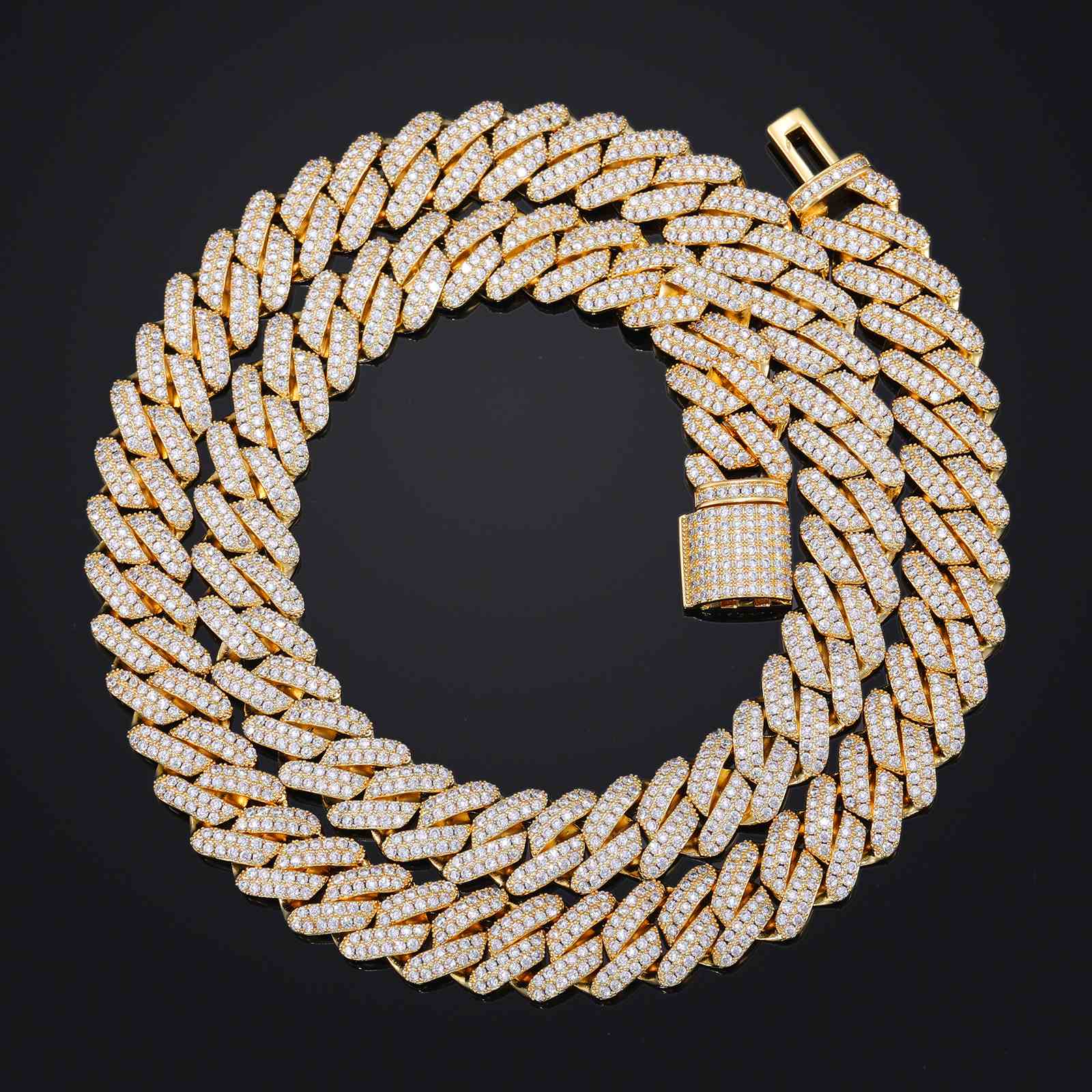 14mm 2 Rows CZ Prong Cuban Link Chain