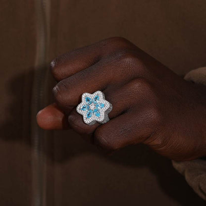 S925 Moissanite Blue CZ Star of David Ring