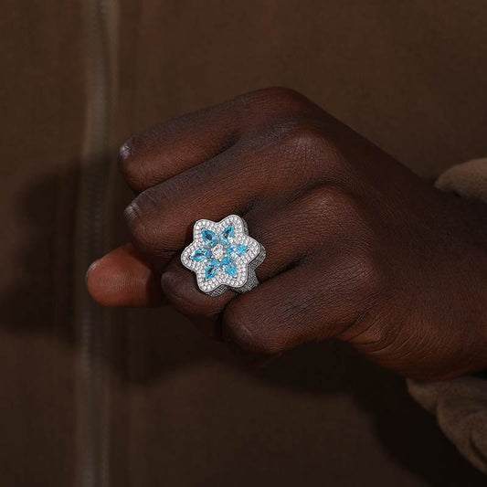 S925 Moissanite Blue CZ Star of David Ring