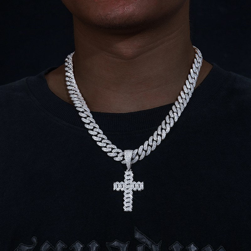 S925 Moissanite Cuban Cross Pendant