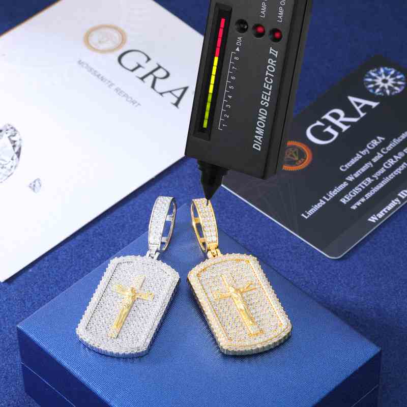 S925 Moissanite Crucifixion Dog Tag Pendant
