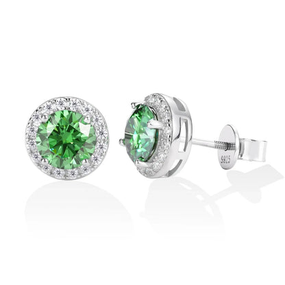S925 Colored Moissanite Halo Stud Earrings