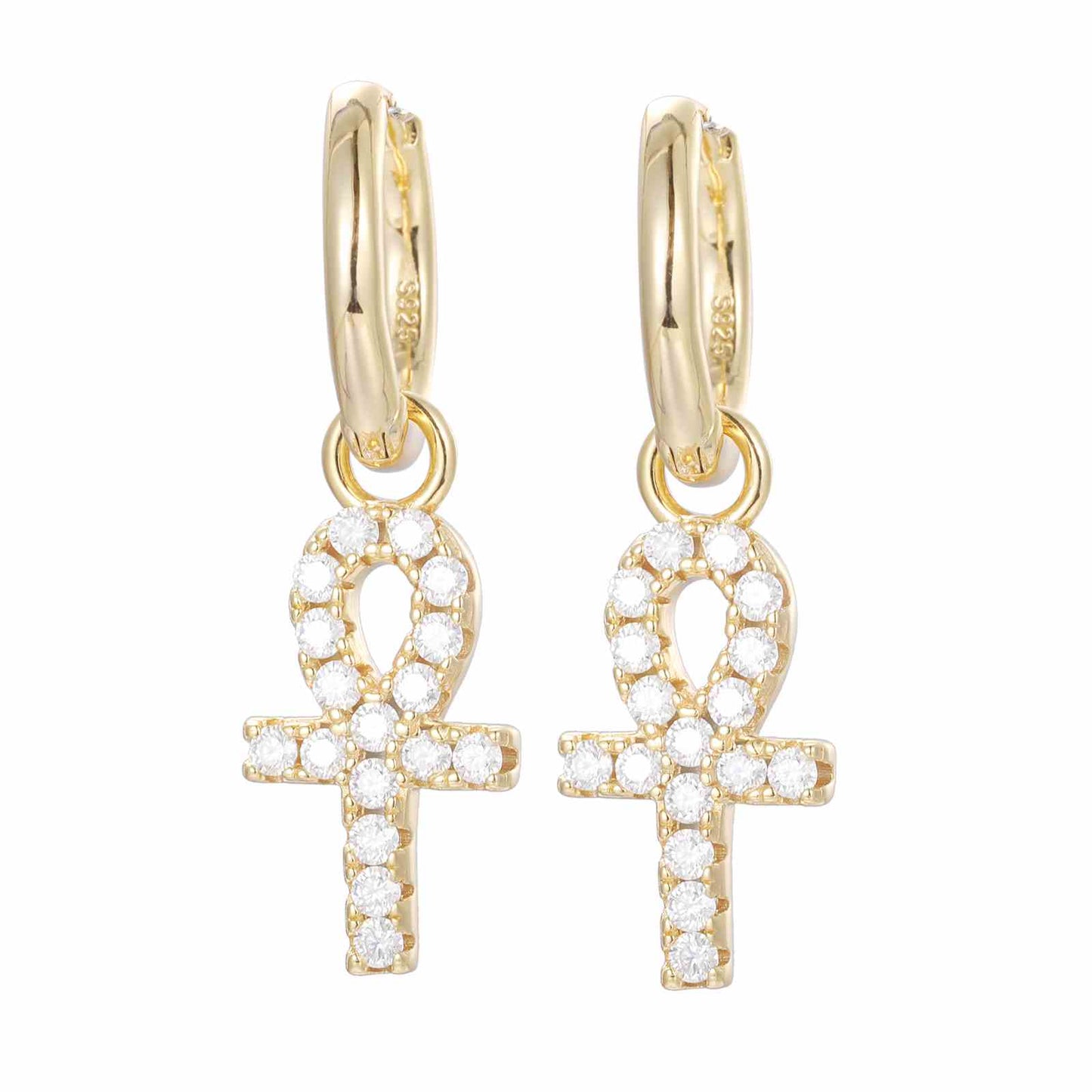 S925 Moissanite Ankh Cross Drop Earrings