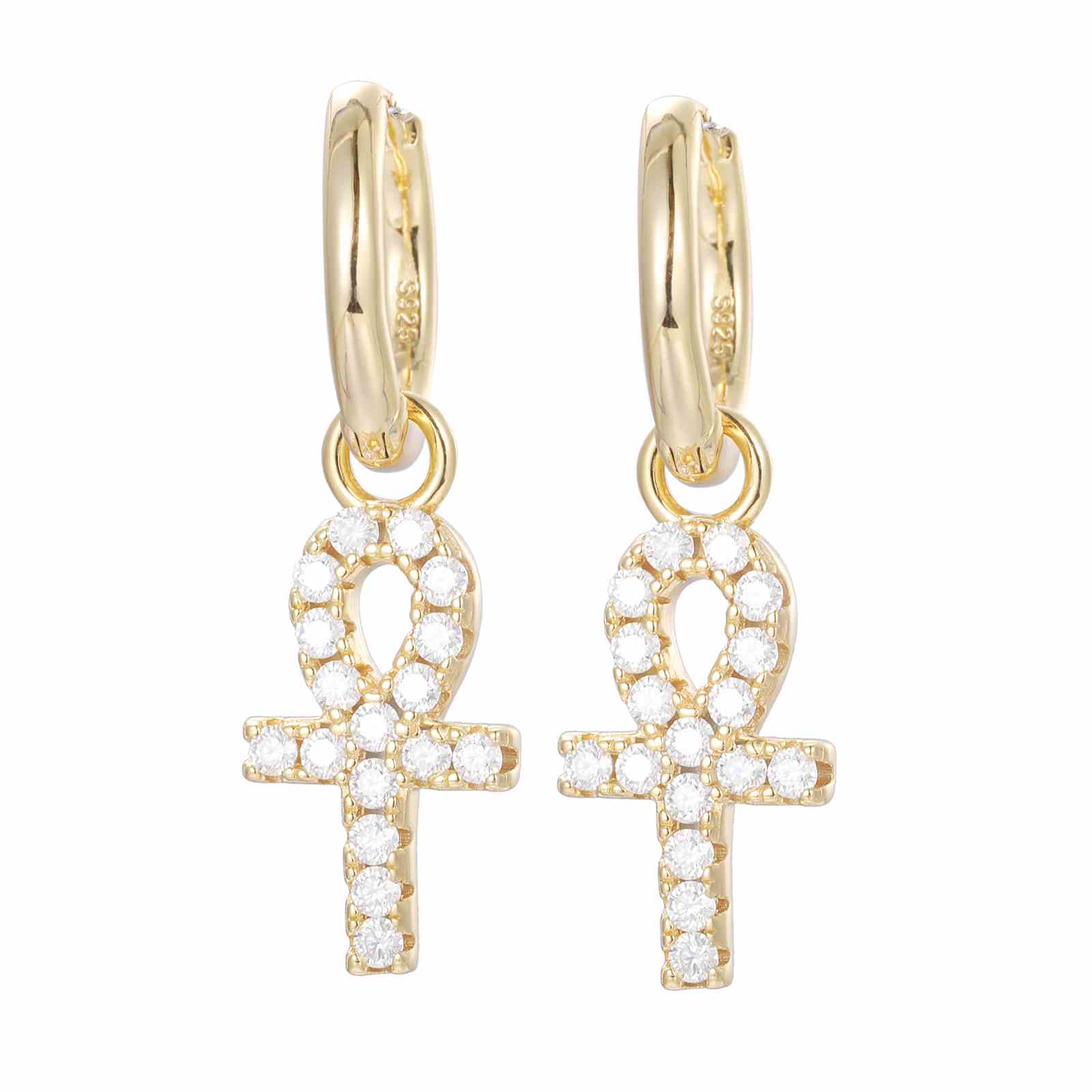 S925 Moissanite Ankh Cross Drop Earrings
