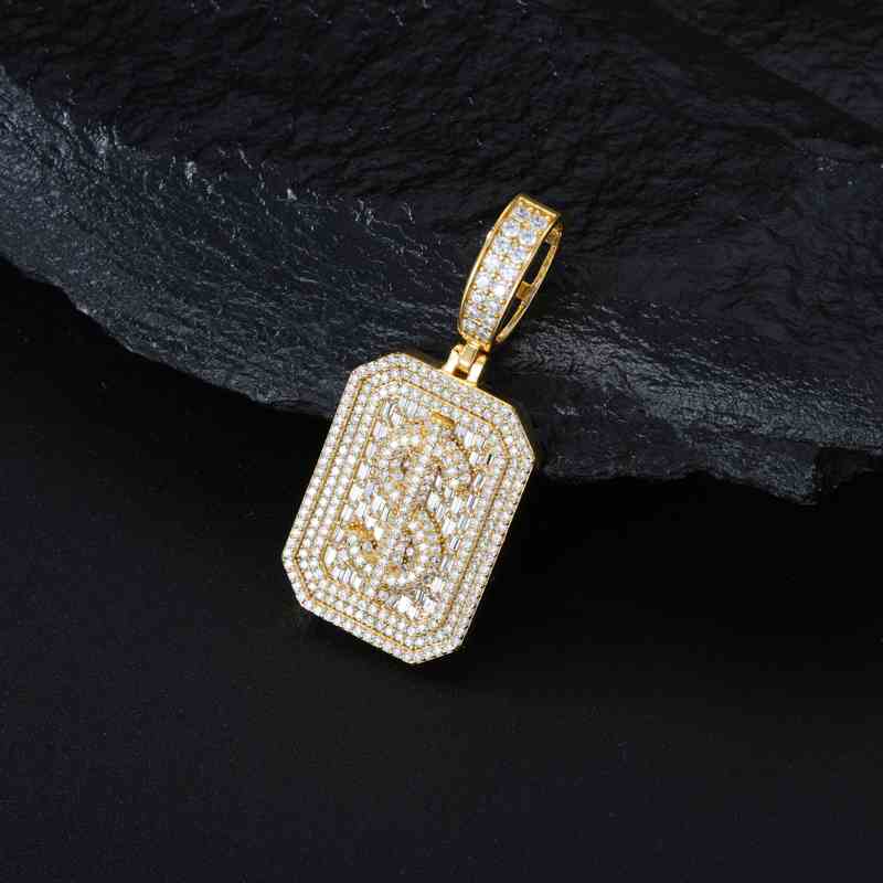 S925 Baguette Moissanite Dollar Sign Dog Tag Pendant