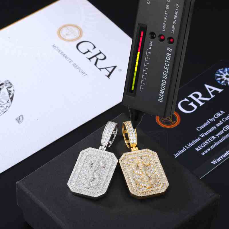 S925 Baguette Moissanite Dollar Sign Dog Tag Pendant