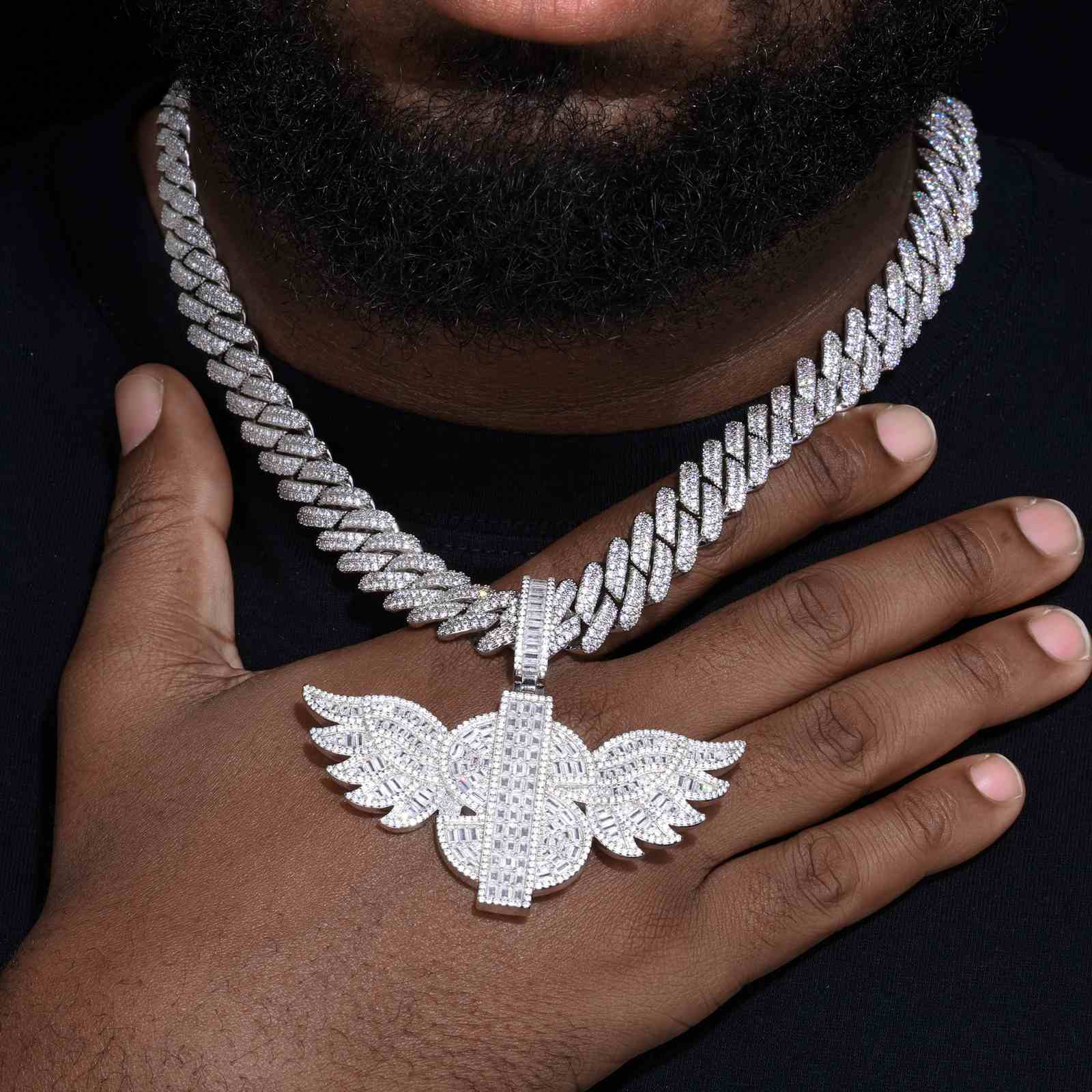 S925 Moissanite US Dollar Wing Pendant