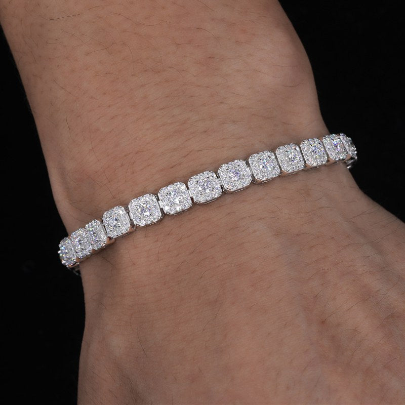6mm S925 Moissanite Clustered Halo Tennis Bracelet