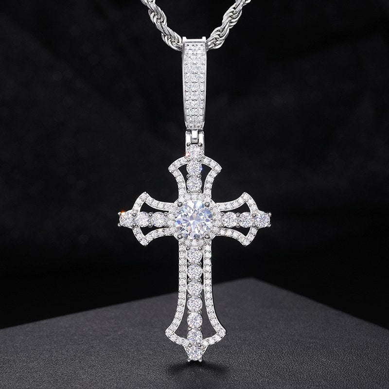 S925 Moissanite Cross Pendant With Letter S