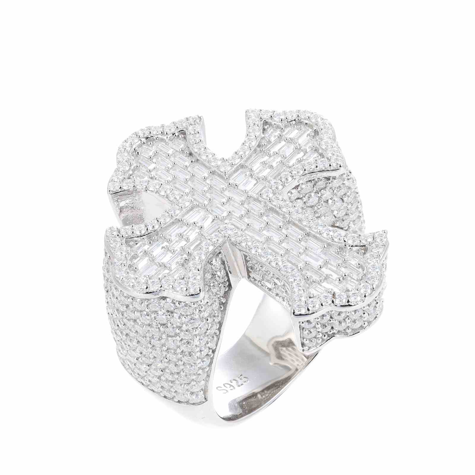 S925 Baguette Moissanite Iris Cross Ring