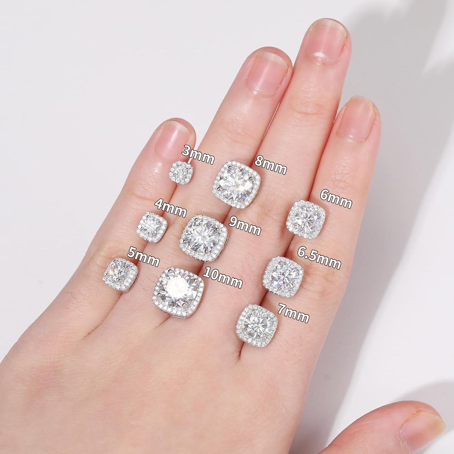 S925 Moissanite Square Halo Stud Earrings