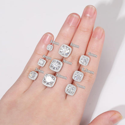 S925 Moissanite Square Halo Stud Earrings