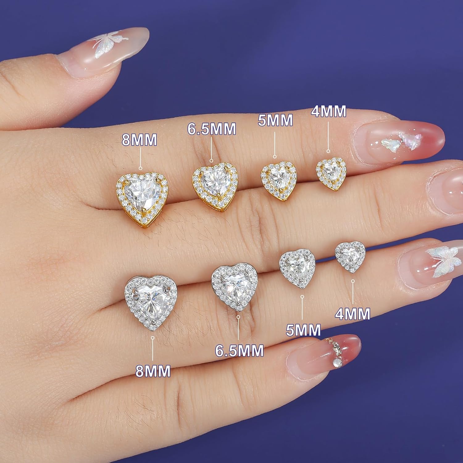 S925 Moissanite Cluster Heart Halo Stud Earrings