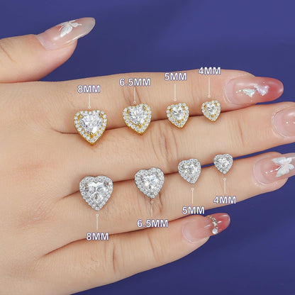 S925 Moissanite Cluster Heart Halo Stud Earrings