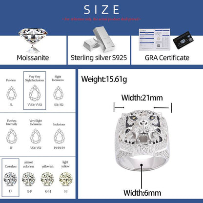 S925 Moissanite Tiger Face Ring