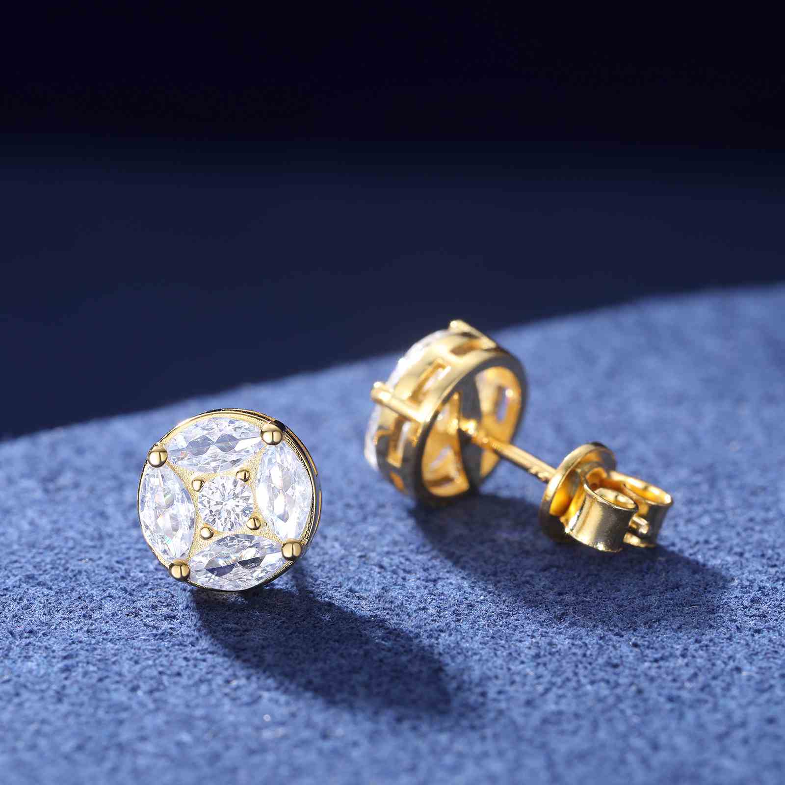 S925 Marquise Cut Moissanite Round Stud Earrings