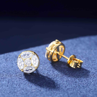 S925 Marquise Cut Moissanite Round Stud Earrings