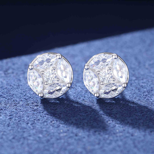 S925 Marquise Cut Moissanite Round Stud Earrings