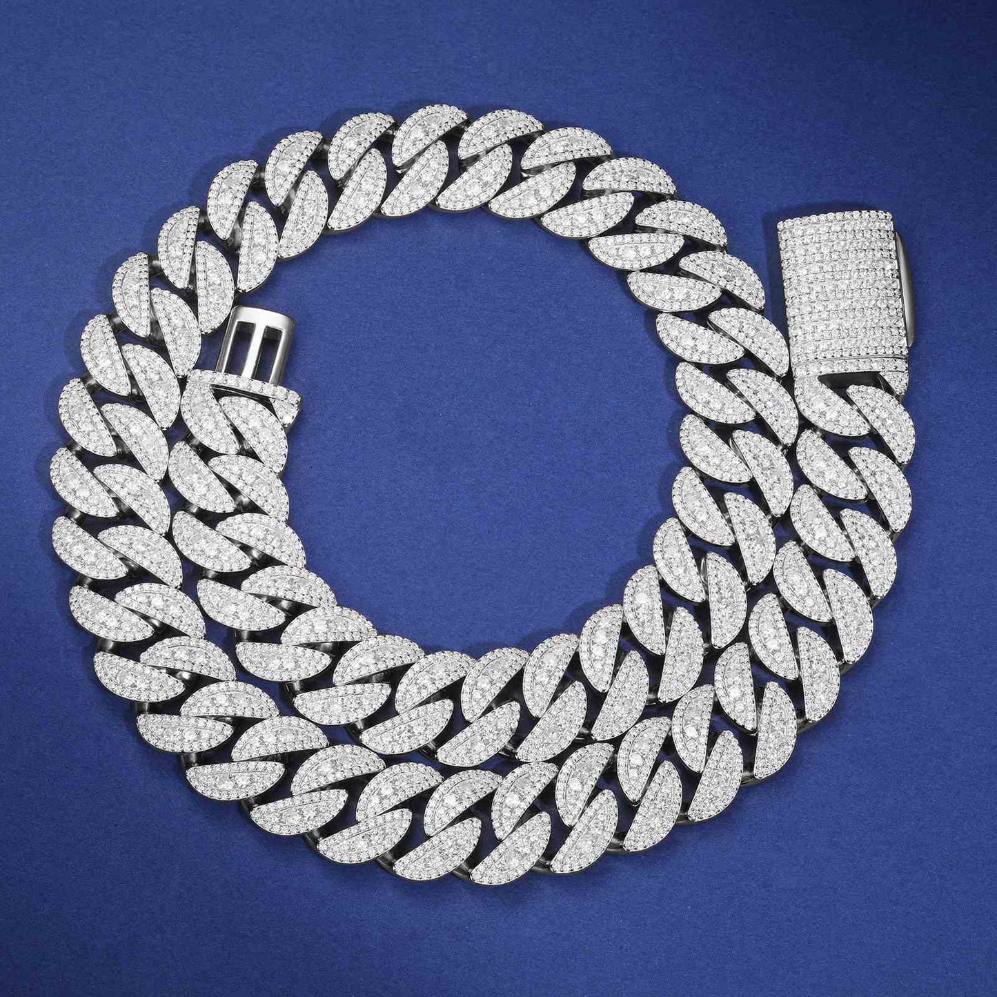 18mm S925 3 Rows Moissanite Round Cuban Link Chain