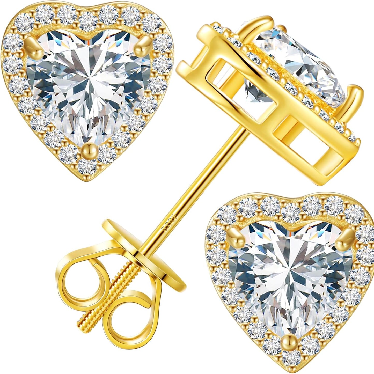 S925 Moissanite Cluster Heart Halo Stud Earrings