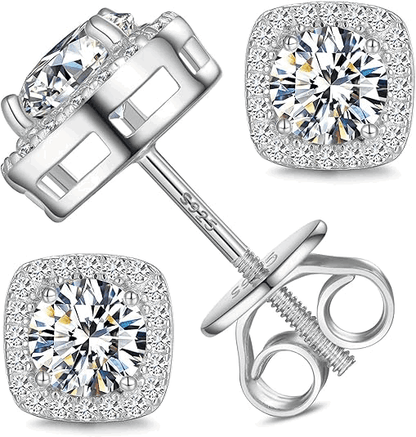 S925 Moissanite Square Halo Stud Earrings