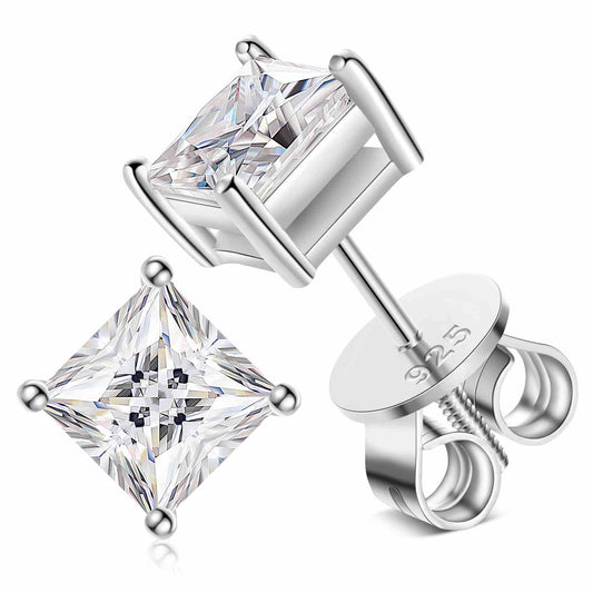Princess Cut Moissanite Solitaire Stud Earrings