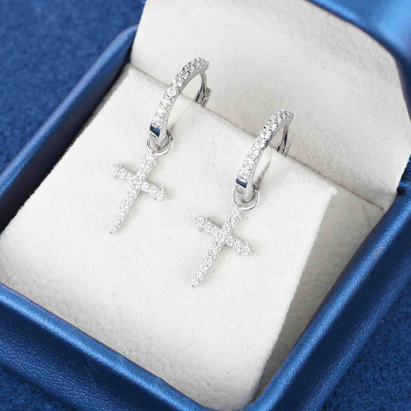 S925 Moissanite Cross Drop Earrings