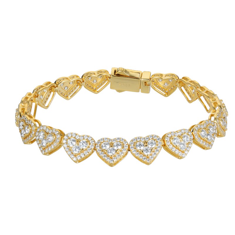 8mm S925 Moissanite Three Stone Heart Tennis Bracelet