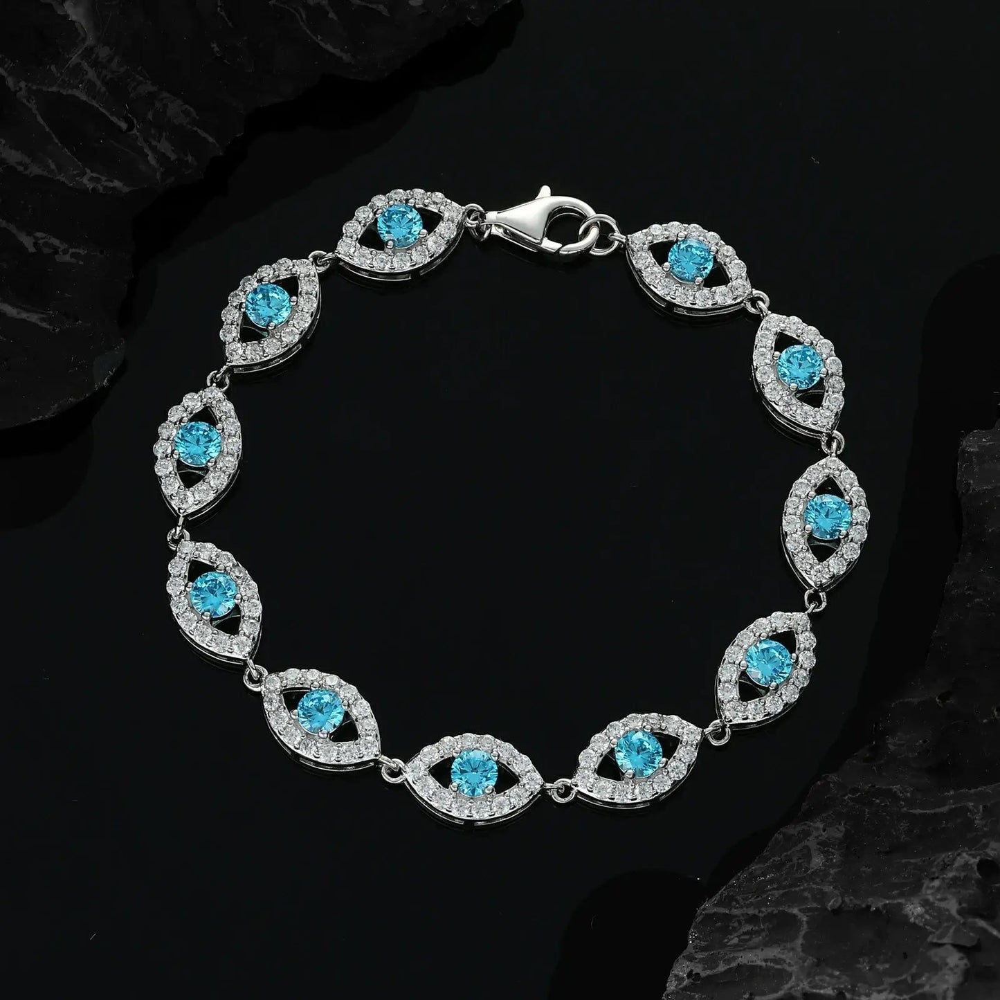 14mm S925 Moissanite Evil Eye Link Bracelet