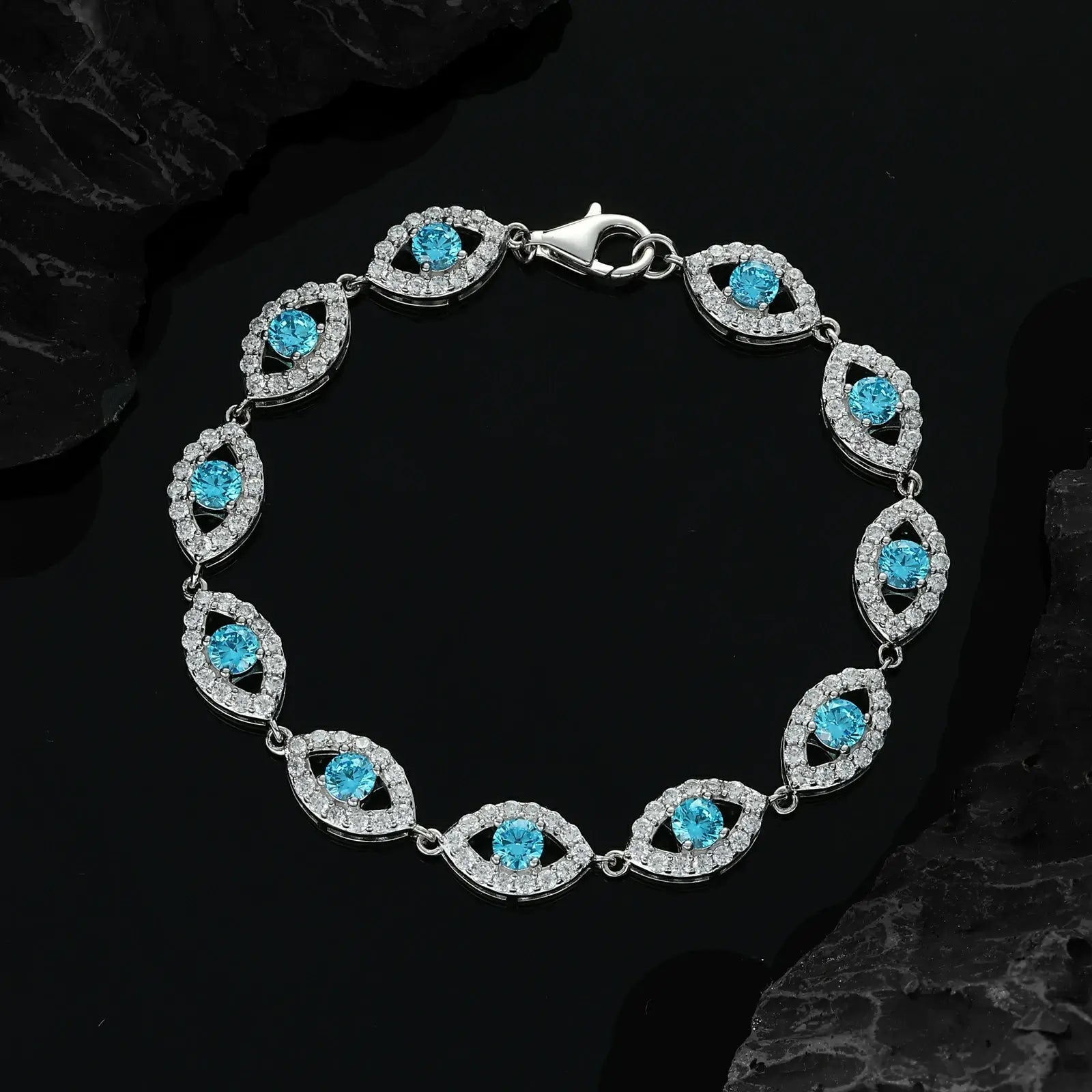 14mm S925 Moissanite Evil Eye Link Bracelet