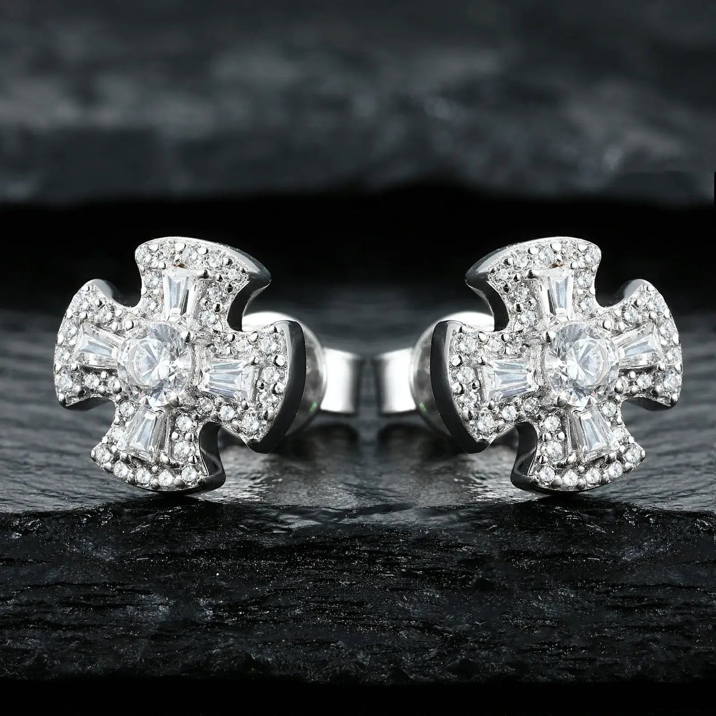 S925 Moissanite Canterbury Cross Stud Earrings