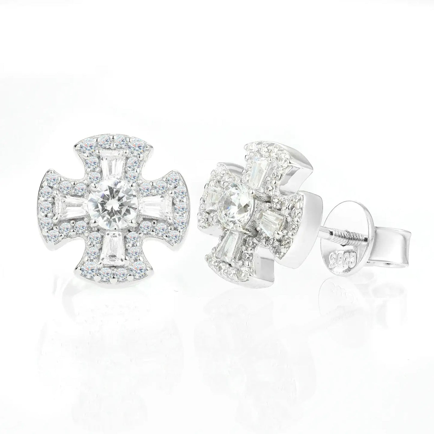 S925 Moissanite Canterbury Cross Stud Earrings