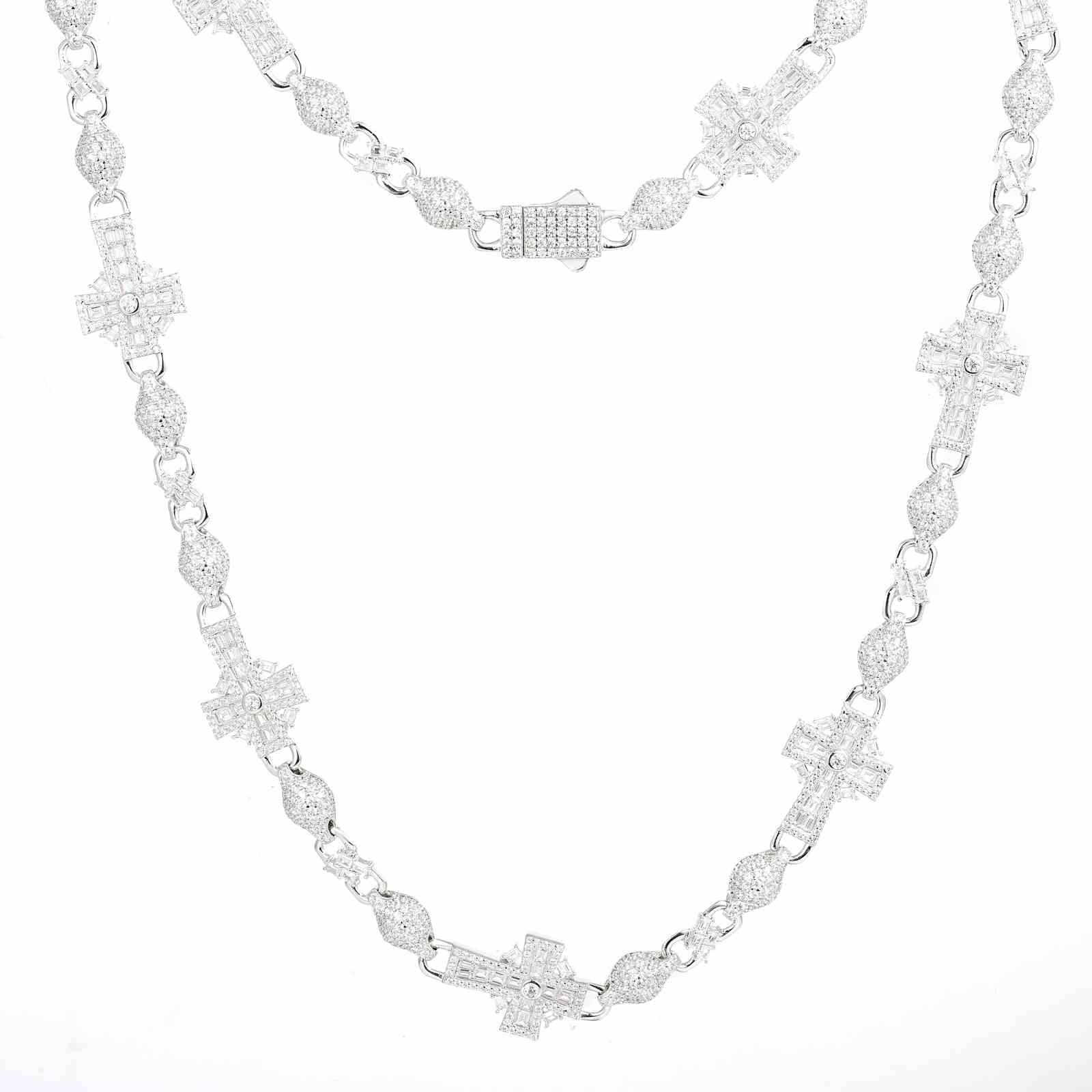 14mm S925 Baguette Moissanite Celtic Cross Chain