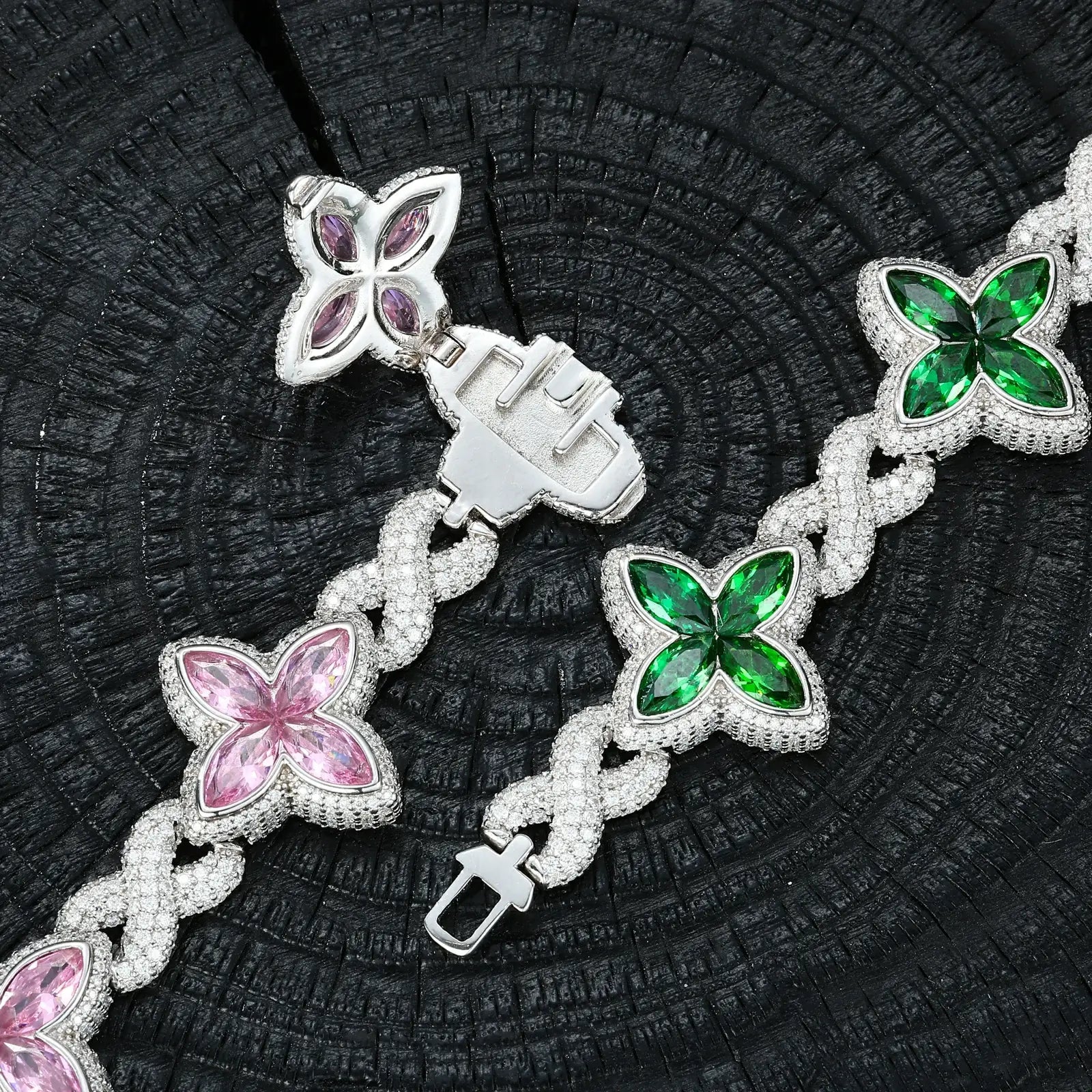 21mm S925 Moissanite Coloful Four Leaf Clover Infinity Bracelet