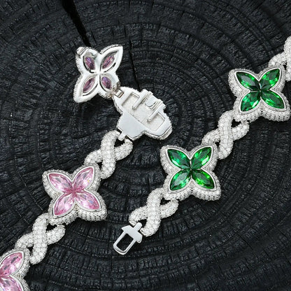 21mm S925 Moissanite Coloful Four Leaf Clover Infinity Bracelet