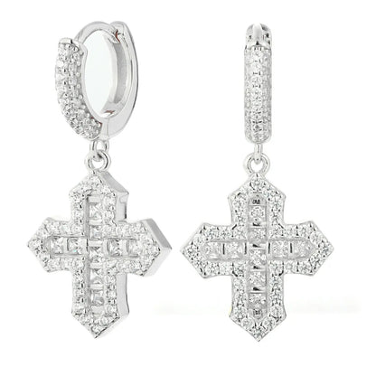 S925 Princess Cut Moissanite Cross Drop Earrings