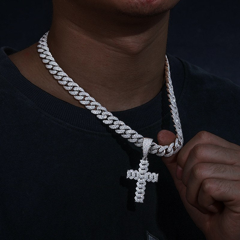 S925 Moissanite Cuban Cross Pendant